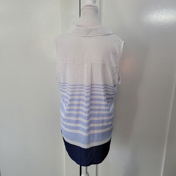 Express Size L Blue White Sleeveless Portofino Collared Button Up Blouse - Picture 3 of 7